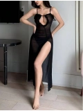 Kadın Siyah Transparan Yırtmaçlı Fantezi Gecelik