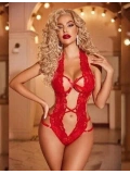 Kırmızı Dantelli Derin Dekolteli Babydoll