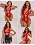 Kırmızı Dantelli Derin Dekolteli Babydoll