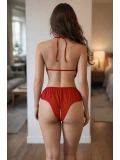 Kırmızı Dantelli Derin V Dekolteli Babydoll
