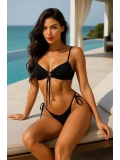 Kadın Kırmızı Siyah Bağcıklı Bikini Takımı