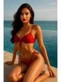 Kadın Kırmızı Siyah Bağcıklı Bikini Takımı