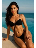Kadın Kırmızı Siyah Bağcıklı Bikini Takımı