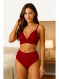 Kırmızı Yüksek Bel Şortlu Bralet Takım