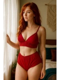 Kırmızı Yüksek Bel Şortlu Bralet Takım