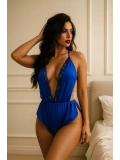 Mavi Dantelli Derin V Dekolteli Babydoll