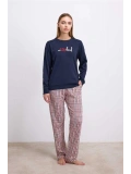Seraviax %100 Pamuklu Uzun Kol Sweatshirt ve Ekose Pantolon Pijama Takımı