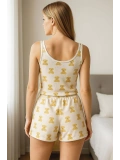 Seraviax Beyaz Üstüne Ayıcık Desenli Askılı Şortlu Pijama Takımı
