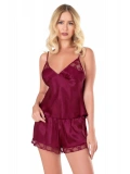 Seraviax Bordo Saten Babydoll Şort Takımı