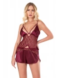 Seraviax Bordo Saten Babydoll Şort Takımı