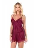 Seraviax Bordo Saten Babydoll Şort Takımı