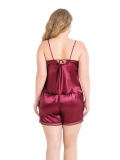 Seraviax Büyük Beden Bordo Saten Babydoll Şort Takımı