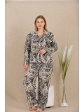 Seraviax Büyük Beden Çizgili Düğmeli Uzun Kol Viskon Pijama Takımı
