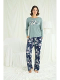Seraviax Çiçek ve Yaprak Desenli Baskılı Pijama Takımı