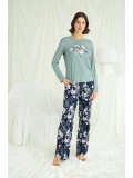 Seraviax Çiçek ve Yaprak Desenli Baskılı Pijama Takımı