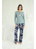 Seraviax Çiçek ve Yaprak Desenli Baskılı Pijama Takımı