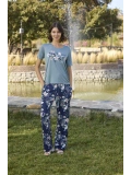 Seraviax Çiçek ve Yaprak Desenli ve Baskılı Pijama Takımı