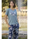 Seraviax Çiçek ve Yaprak Desenli ve Baskılı Pijama Takımı