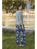 Seraviax Çiçek ve Yaprak Desenli ve Baskılı Pijama Takımı