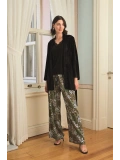 Seraviax Çiçek Yaprak ve Etnik Desenli Dantelli 3lü Pijama Takımı