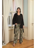 Seraviax Çiçek Yaprak ve Etnik Desenli Dantelli 3lü Pijama Takımı