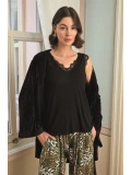 Seraviax Çiçek Yaprak ve Etnik Desenli Dantelli 3lü Pijama Takımı
