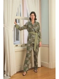 Seraviax Çiçek Yaprak ve Etnik Desenli Pijama Takımı