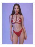 Seraviax Fantezi Kırmızı Harness Sütyen Kumaş Külot Takımı