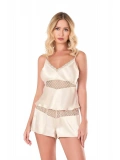 Seraviax Fildişi Saten Babydoll Şort Takımı