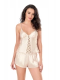 Seraviax Fildişi Saten Babydoll Şort Takımı