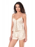 Seraviax Fildişi Saten Babydoll Şort Takımı
