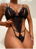 Seraviax Fiyonklu Dantelli Siyah Fantezi Body