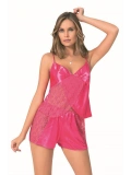 Seraviax Fuşya Saten Babydoll Şort Takımı