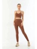 Seraviax Kahve MI Emay 3921 Soft Seamless Ripli Tayt Yoga Takımı