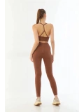Seraviax Kahve MI Emay 3921 Soft Seamless Ripli Tayt Yoga Takımı