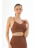 Seraviax Kahve MI Emay 3921 Soft Seamless Ripli Tayt Yoga Takımı
