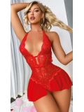 Seraviax Kırmızı Dantel İşlemeli Fantezi Body