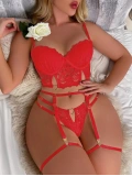 Seraviax Kırmızı Dantelli Jartiyer Fantezi Seksi Büstiyer Takımı