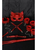 Seraviax Kırmızı İçi Tüylü Maske,Kol,Bacak,Ağız Topu,Kırbaç,Tasma Harness Set