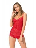 Seraviax Kırmızı Jakarlı Babydoll Şort Takımı