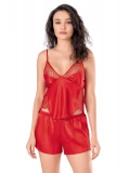 Seraviax Kırmızı Saten Babydoll Şort Takımı