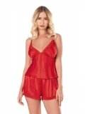 Seraviax Kırmızı Saten Babydoll Şort Takımı