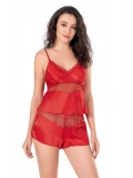 Seraviax Kırmızı Saten Babydoll Şort Takımı