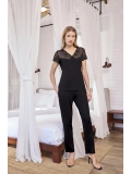 Seraviax Kısa Kollu ve Dantelli V Yaka Pijama Takımı