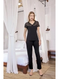 Seraviax Kısa Kollu ve Dantelli V Yaka Pijama Takımı