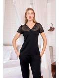 Seraviax Kısa Kollu ve Dantelli V Yaka Pijama Takımı