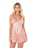 Seraviax Koyu Pudra Saten Babydoll Şort Takımı
