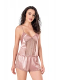 Seraviax Koyu Pudra Saten Babydoll Şort Takımı