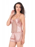 Seraviax Koyu Pudra Saten Babydoll Şort Takımı