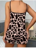 Seraviax Leopar Desenli Askılı Şortlu Pijama Takımı